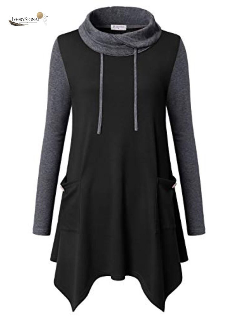 Womens Cowl Neck Long Asymmetrical Tunic Sweater for Leggings - Winter Holiday